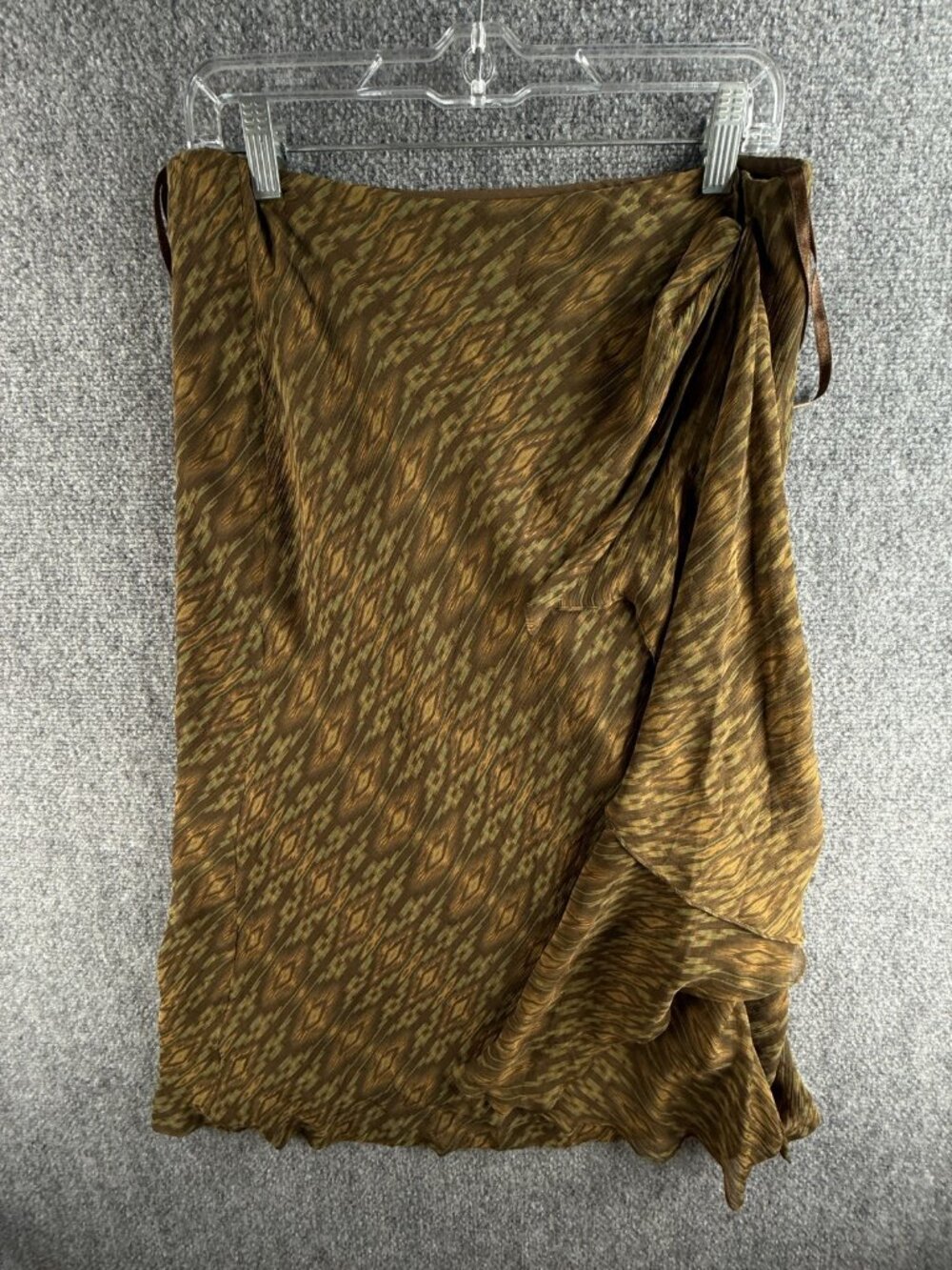 NWT Lauren Ralph Lauren TAHITI Silk Modern Brown Green Ruffle Skirt Size Medium - Picture 2 of 16